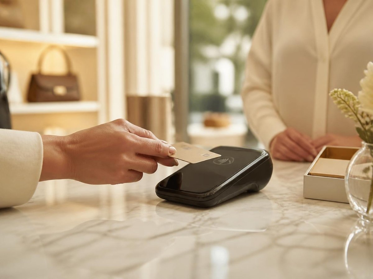 Contactless card payment at a boutique counter